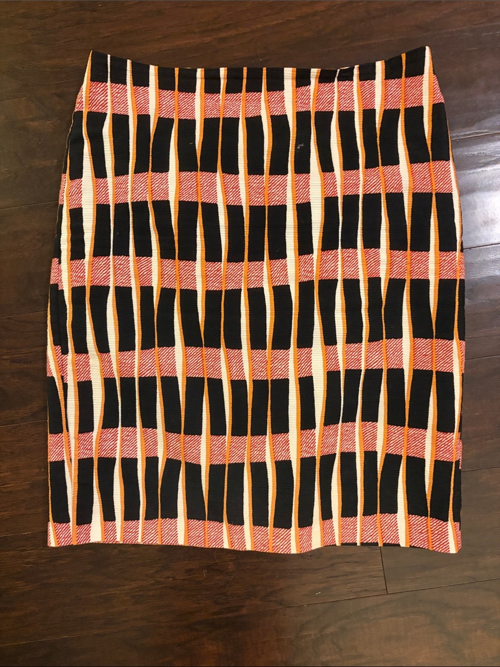 Black & Coral Geometric Knit Pencil Skirt